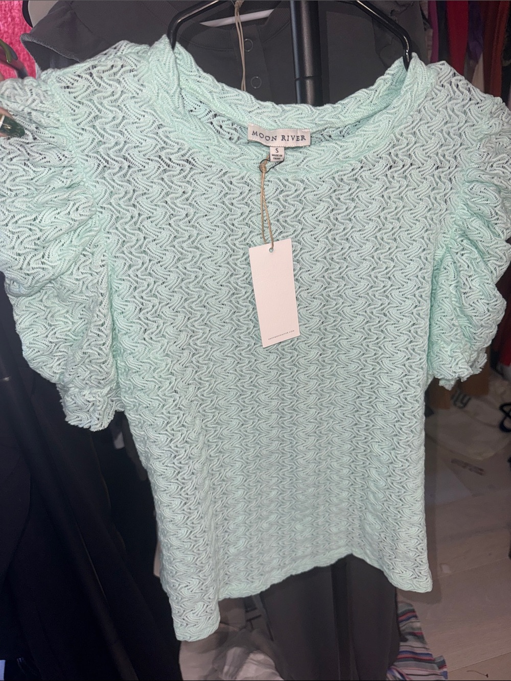 Moon River Mint Puff-Sleeve Knit Tee